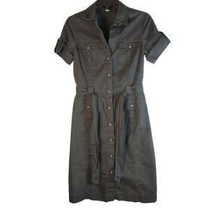 Vtg Banana Republic Safari Maxi Dress 2 Brown Cotton Twill Button Front Roll Tab